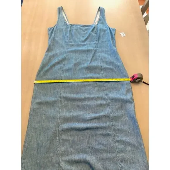 Old Navy Denim Chambray Midi Dress XL Blue Smocked Back Square Neck Cottagecore - Picture 13 of 15